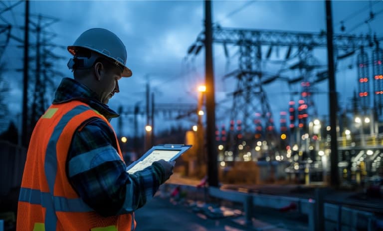 Servicemitarbeiter, der den Zustand des Versorgungsunternehmens prüft