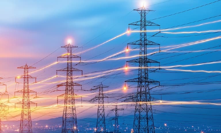 Strom, der über Stromleitungen fließt